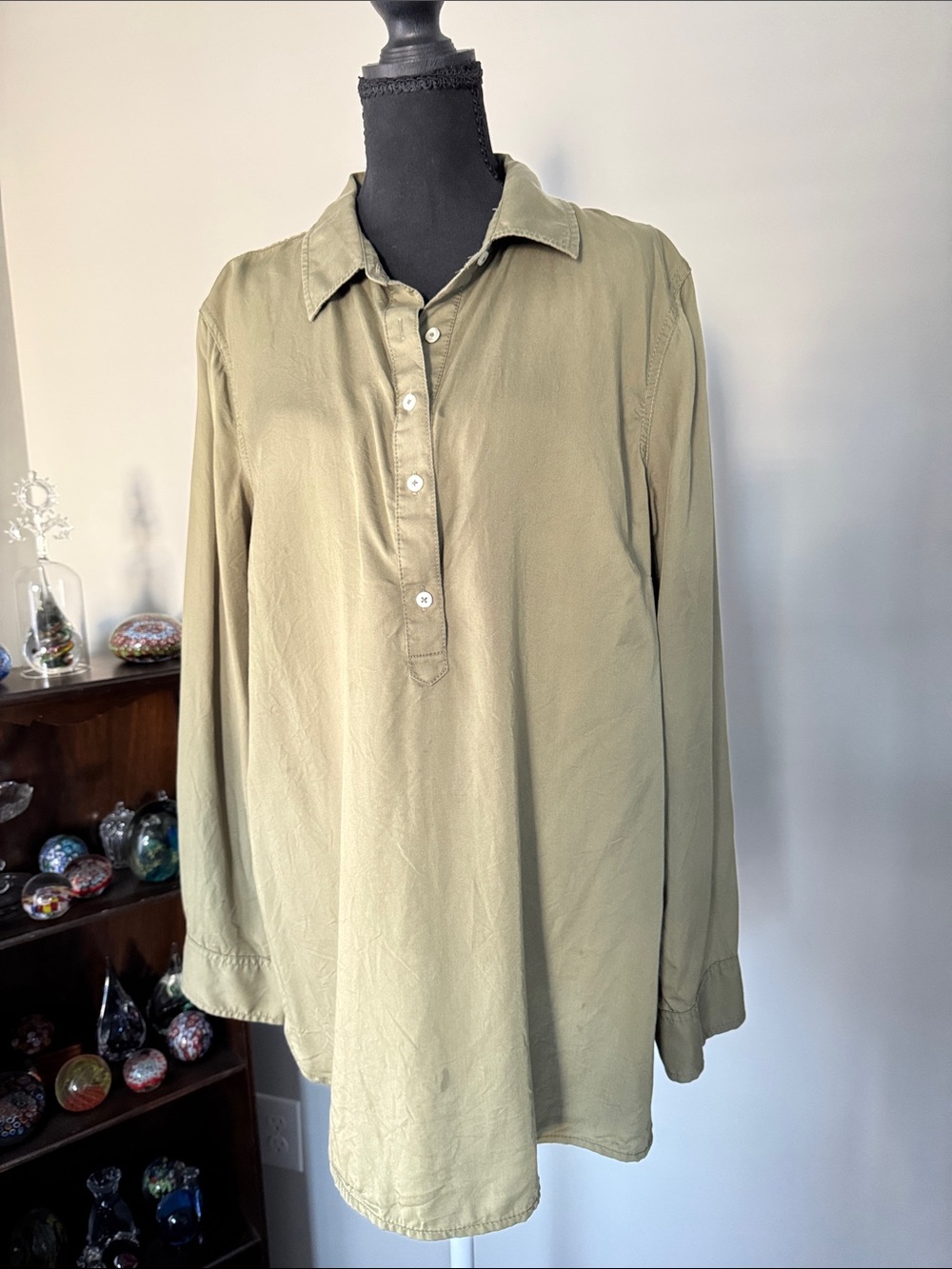 Talbots Olive Green Long-Sleeve Button Polo